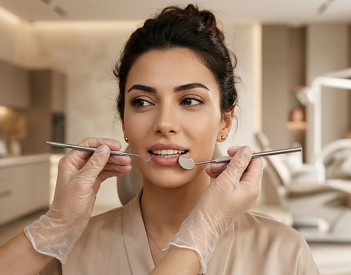A dental specialist examining a patient in a modern clinic