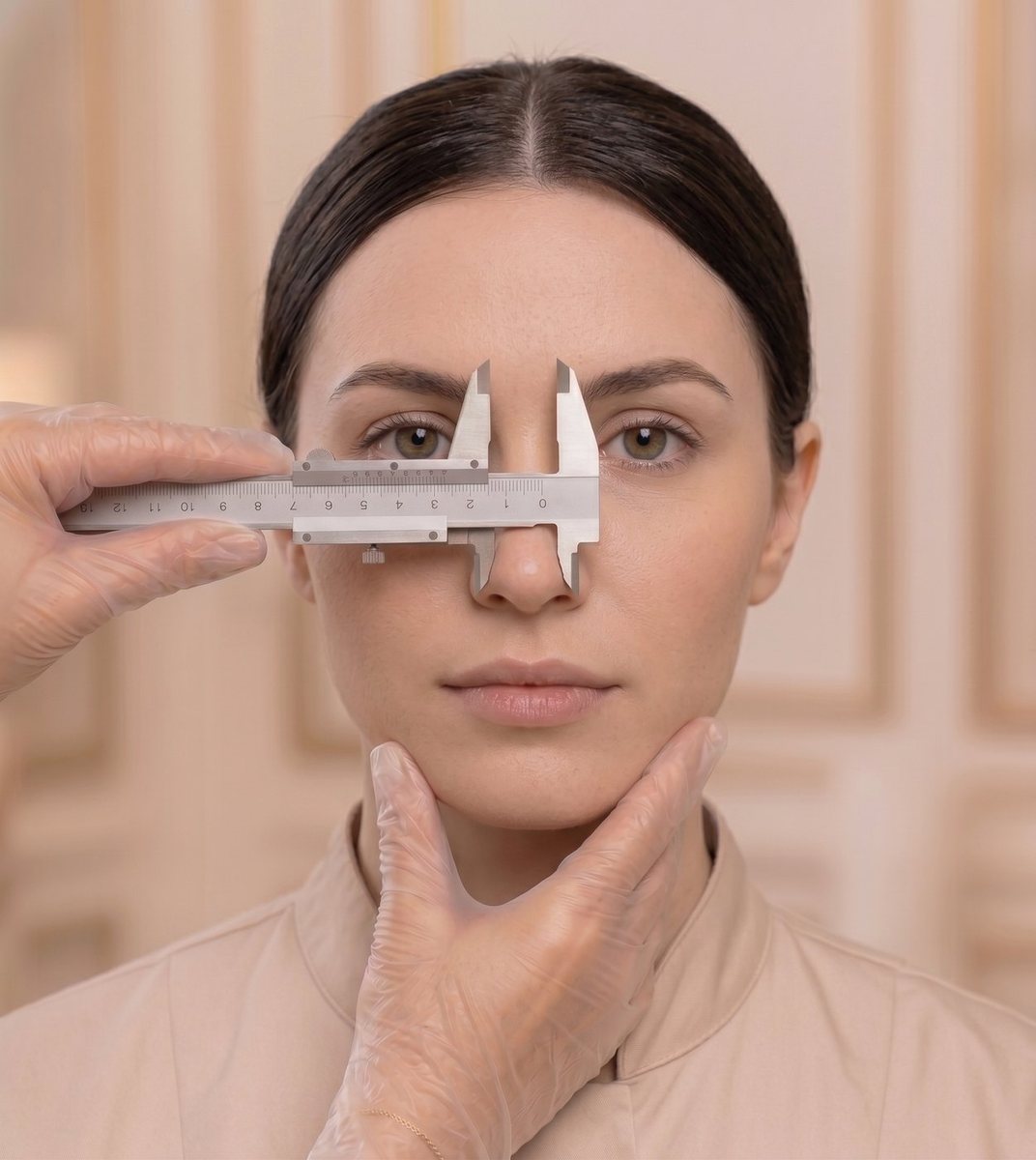 A rhinoplasty consultation with surgical planning marks